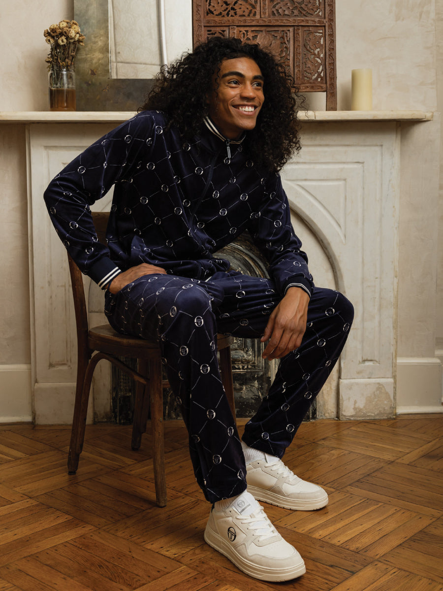 Cosimo Velour Track Pant- Maritime Blue