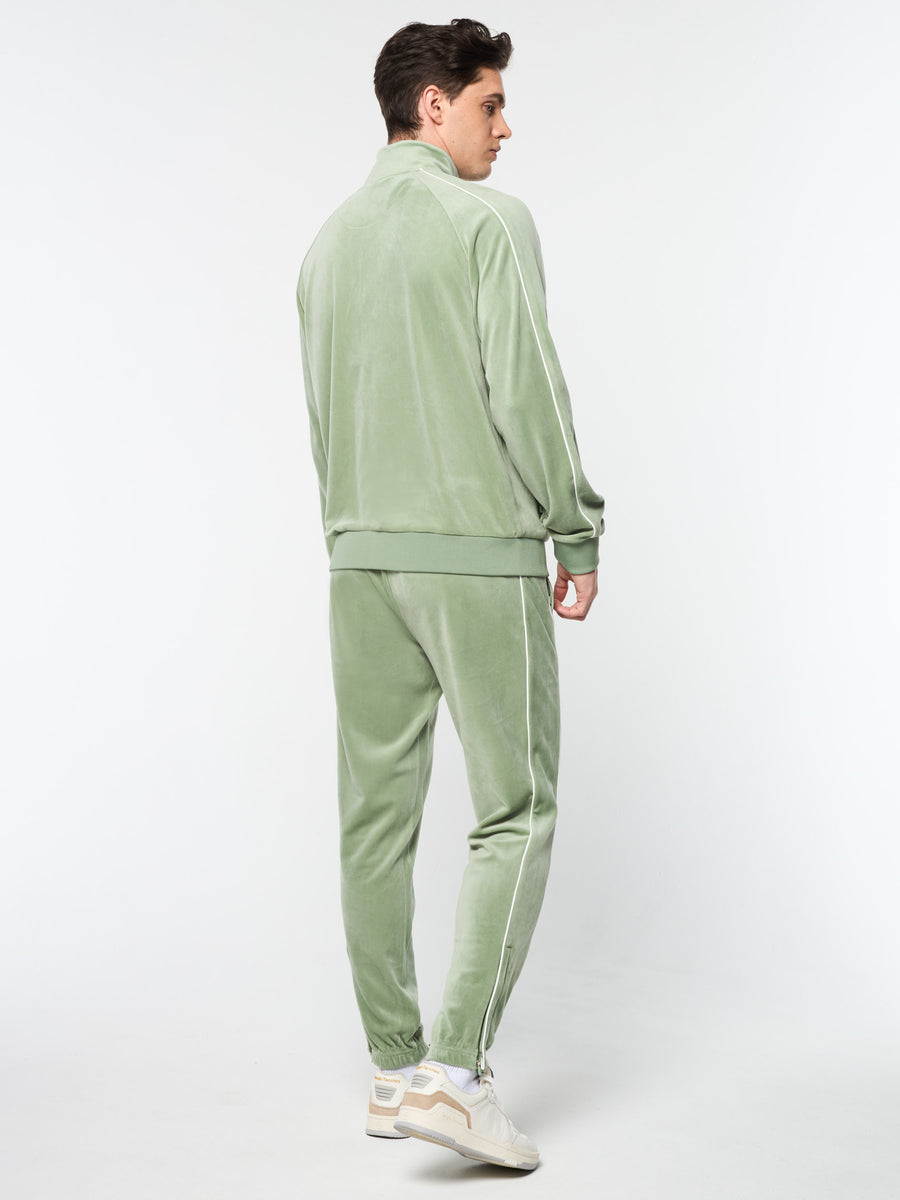 Lioni Velour Track Jacket- Hedge Green