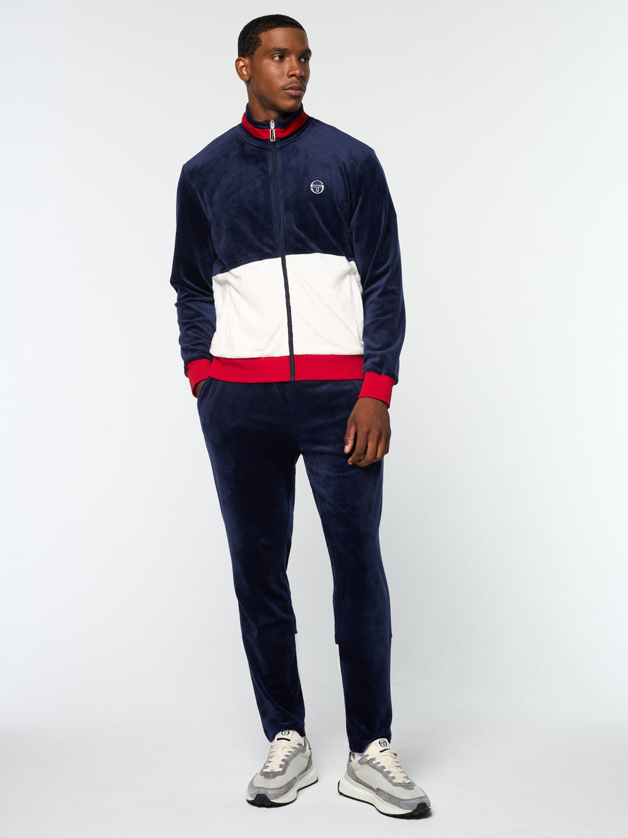 Foggia Velour Debossed Track Jacket- Maritime Blue