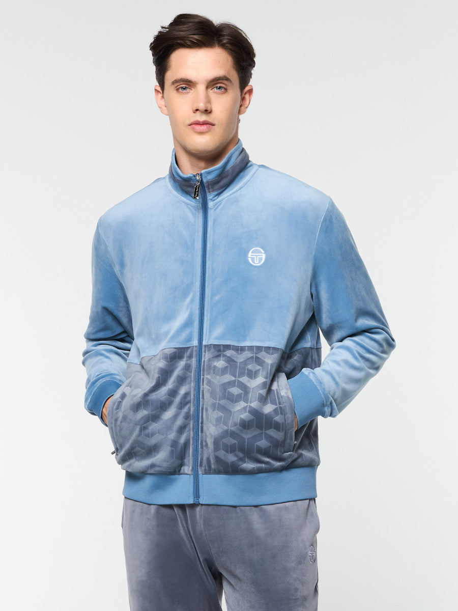 Foggia Velour Debossed Track Jacket- Coronet Blue