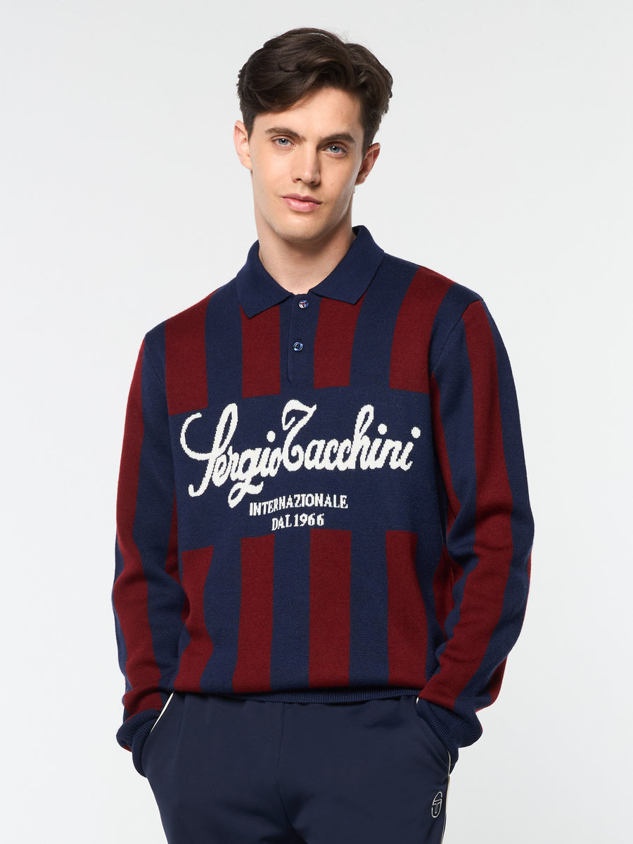 Gioco Jacquard Long Sleeve Polo- Maritime Blue