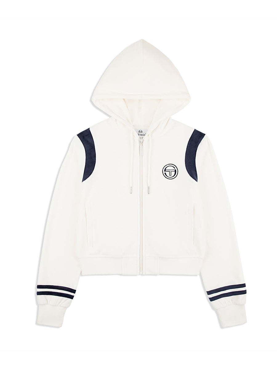 Veneto Velour Zip-Up Hoodie- Gardenia