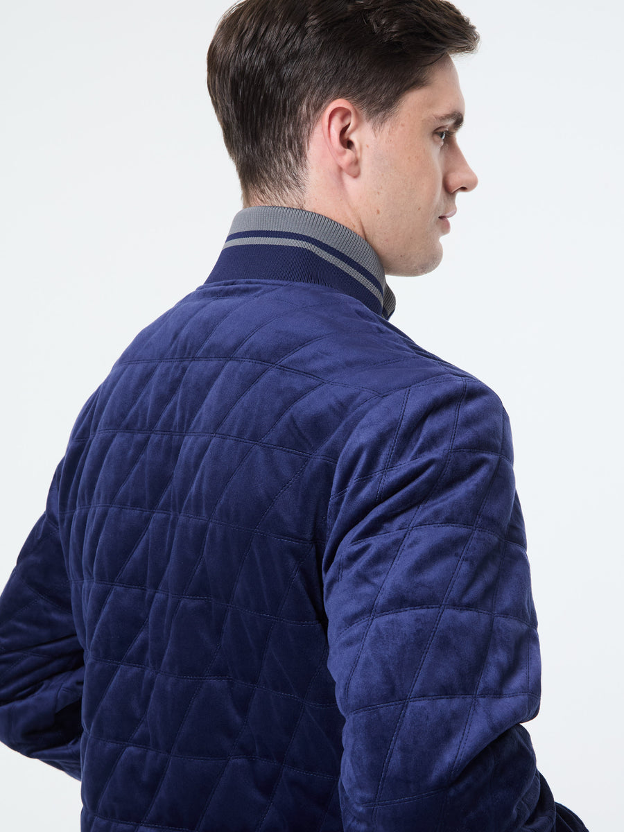 Redi Quilted Velour Bomber Jacket- Maritime Blue