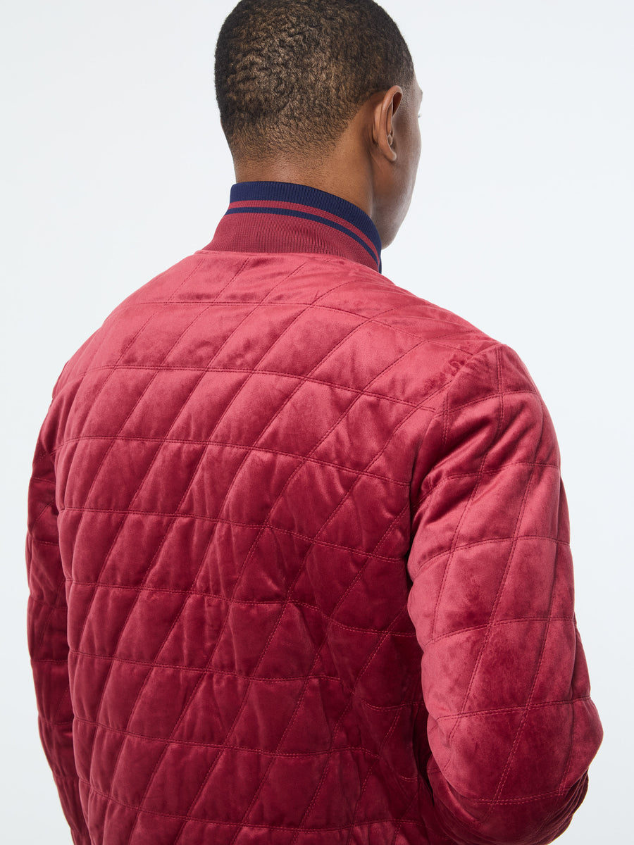 Redi Quilted Velour Bomber Jacket- Rhubarb