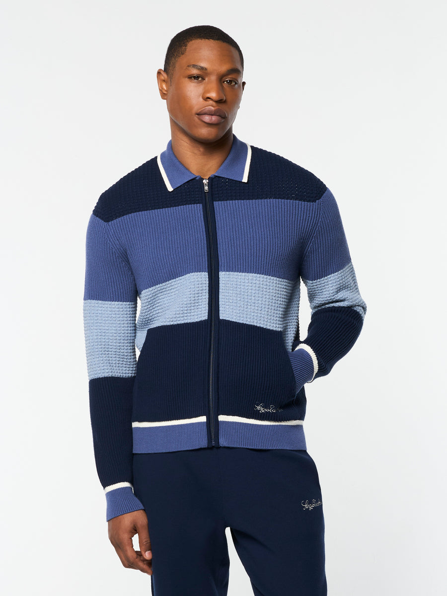 Enzo Striped Track Jacket- Faded Denim