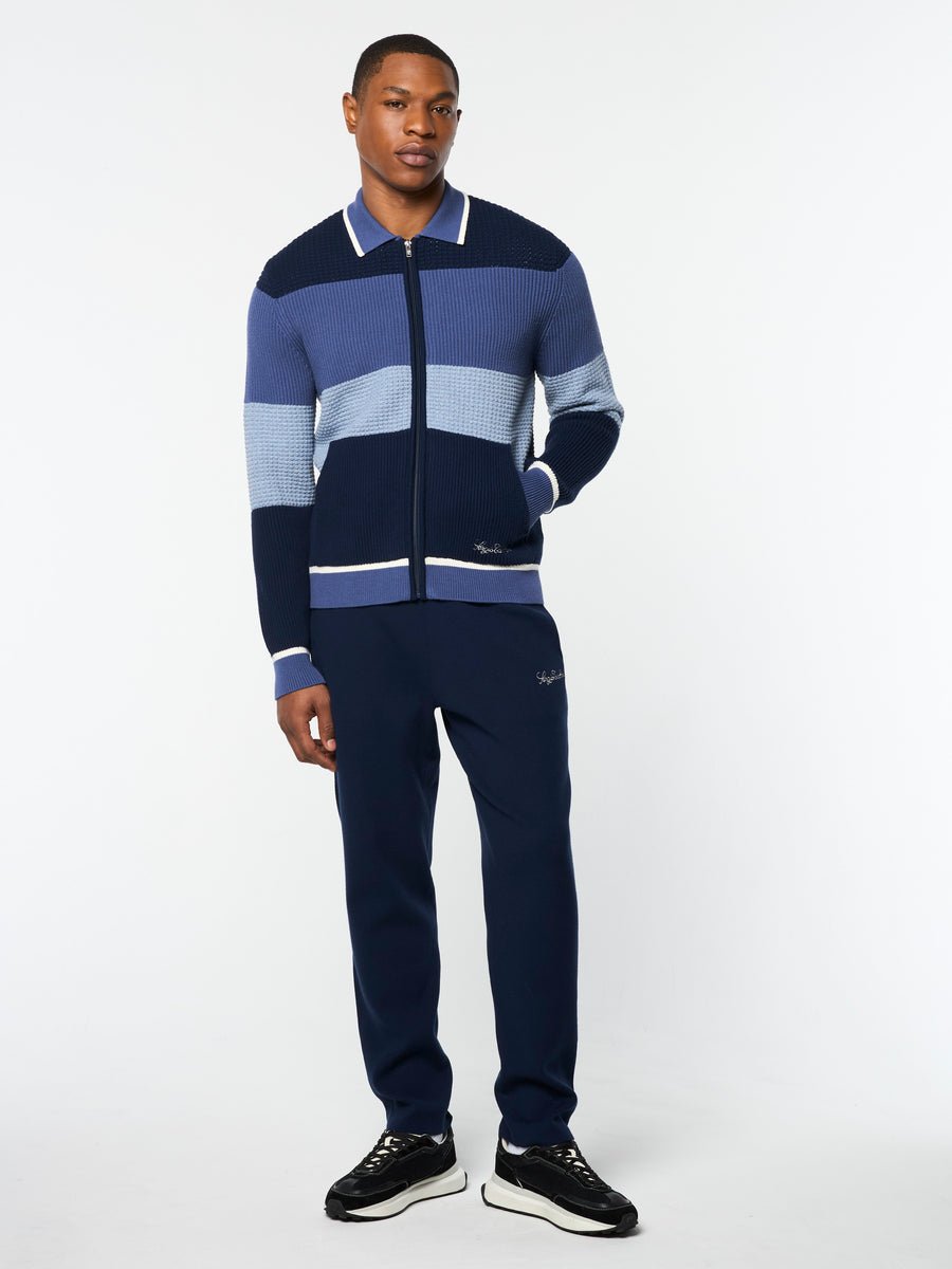 Enzo Striped Track Jacket- Faded Denim