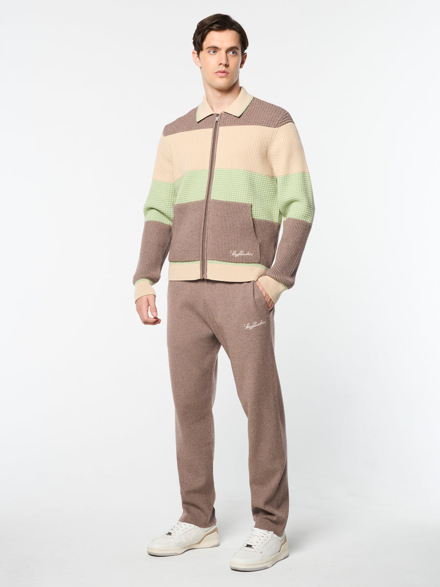 Enzo Striped Track Jacket- Taupe Grey