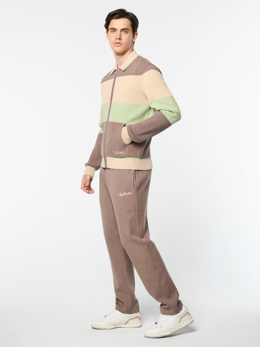 Enzo Striped Track Jacket- Taupe Grey