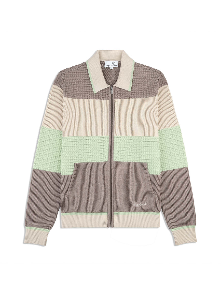 Enzo Striped Track Jacket- Taupe Grey