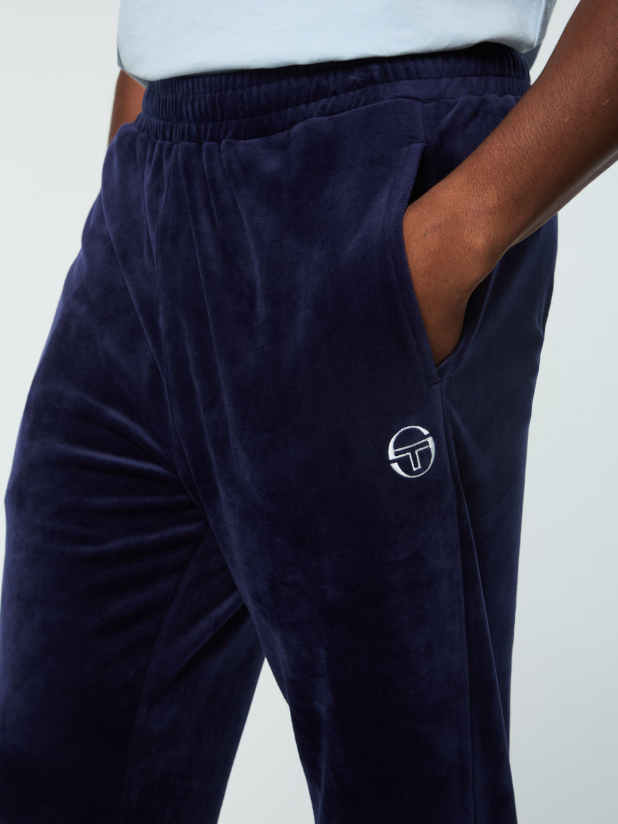 Foggia Velour Debossed Track Pant- Maritime Blue