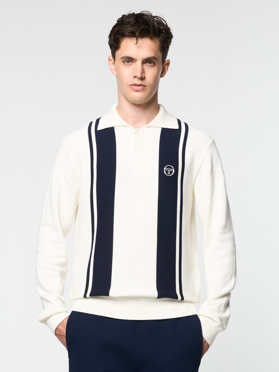 Young Line Knit Long Sleeve Polo- Gardenia