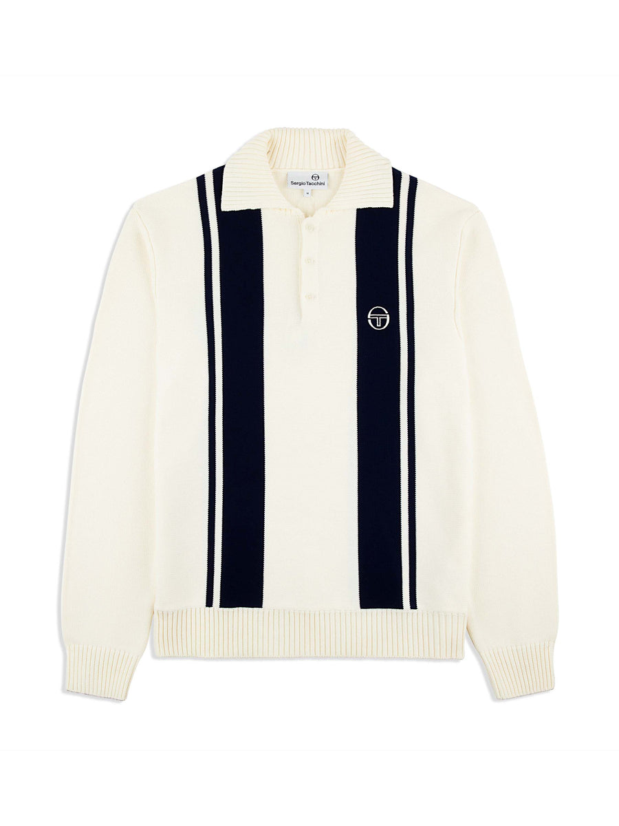 Young Line Knit Long Sleeve Polo- Gardenia